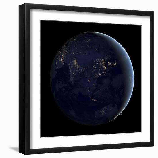 Full Earth at Night Showing City Lights of Asia And Australia-Stocktrek Images-Framed Photographic Print