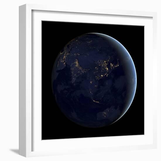 Full Earth at Night Showing City Lights of Asia And Australia-Stocktrek Images-Framed Photographic Print