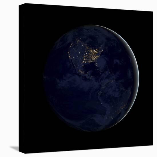Full Earth at Night Showing City Lights of the Americas-Stocktrek Images-Stretched Canvas