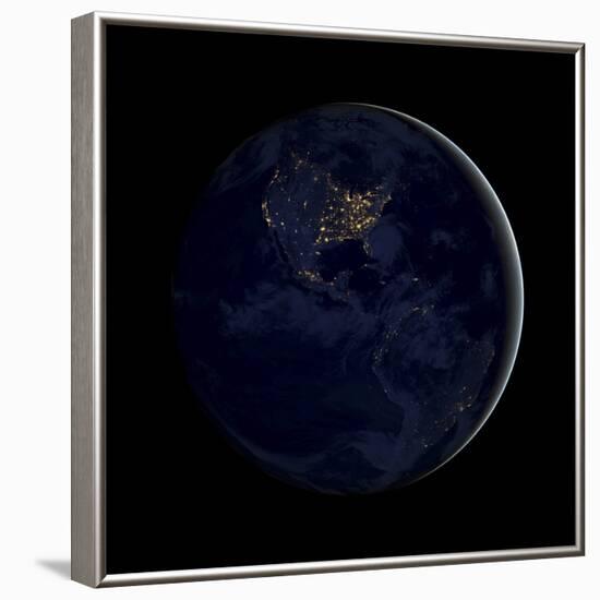 Full Earth at Night Showing City Lights of the Americas-Stocktrek Images-Framed Photographic Print