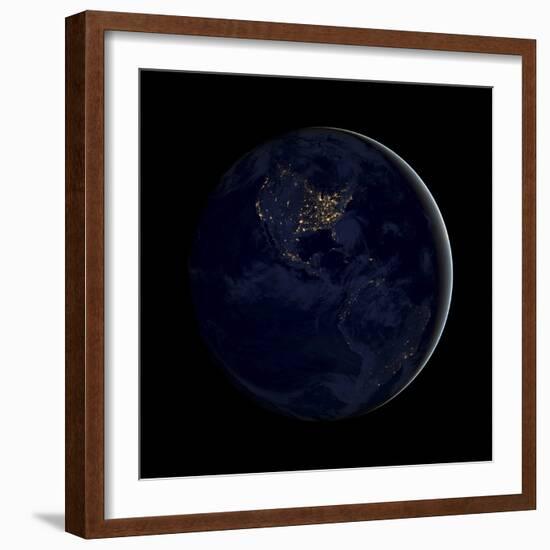 Full Earth at Night Showing City Lights of the Americas-Stocktrek Images-Framed Photographic Print