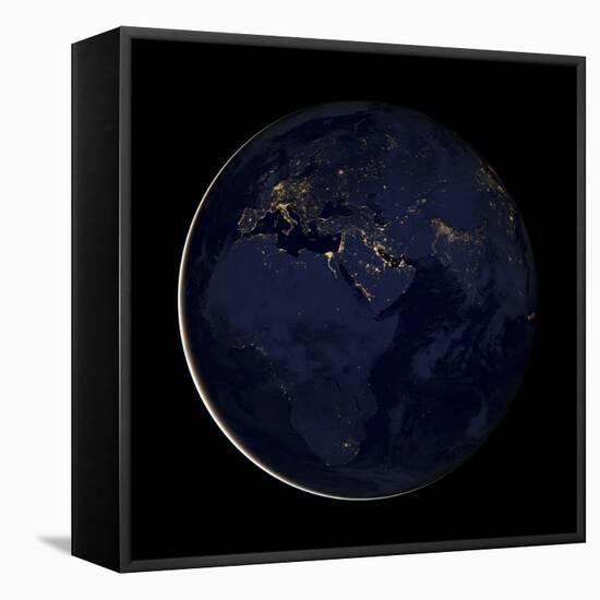 Full Earth Showing City Lights of Africa, Europe, And the Middle East-Stocktrek Images-Framed Stretched Canvas