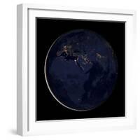 Full Earth Showing City Lights of Africa, Europe, And the Middle East-Stocktrek Images-Framed Photographic Print