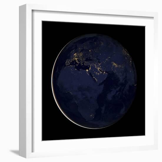 Full Earth Showing City Lights of Africa, Europe, And the Middle East-Stocktrek Images-Framed Photographic Print