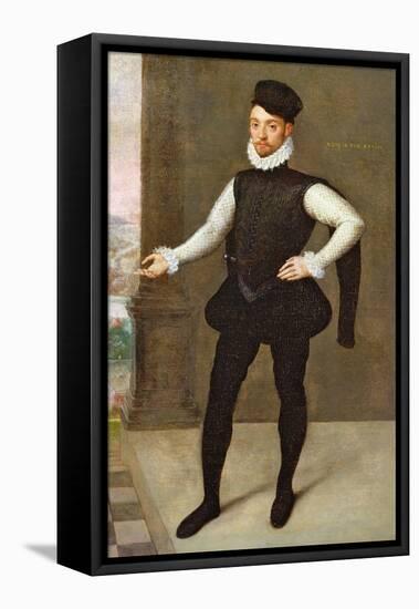 Full Length Portrait of a Gentleman in a Black Doublet-Francois Clouet-Framed Stretched Canvas