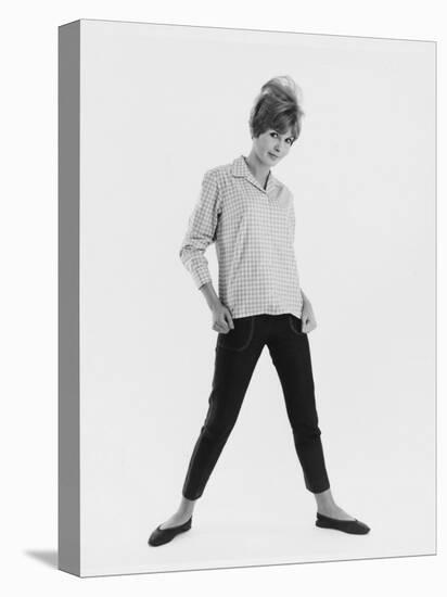 Full-Length Portrait of a Model in a Checked Shirt and Cropped Jeans, Posing for the Camera-null-Stretched Canvas