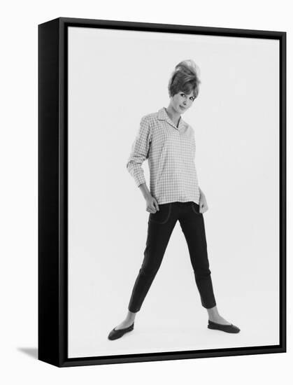 Full-Length Portrait of a Model in a Checked Shirt and Cropped Jeans, Posing for the Camera-null-Framed Stretched Canvas