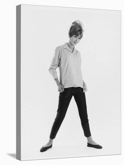 Full-Length Portrait of a Model in a Checked Shirt and Cropped Jeans, Posing for the Camera-null-Stretched Canvas