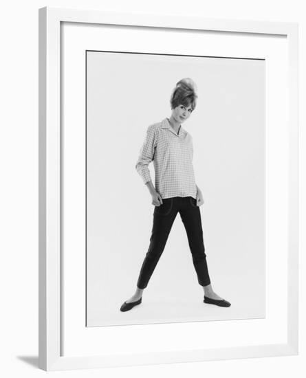 Full-Length Portrait of a Model in a Checked Shirt and Cropped Jeans, Posing for the Camera-null-Framed Photographic Print