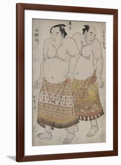 Full Length Portraits of Wrestlers of the Eastern Group, Depicting Uzugafuchi and Onagawa-Katsukawa Shunsho-Framed Giclee Print