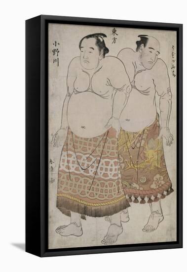 Full Length Portraits of Wrestlers of the Eastern Group, Depicting Uzugafuchi and Onagawa-Katsukawa Shunsho-Framed Stretched Canvas