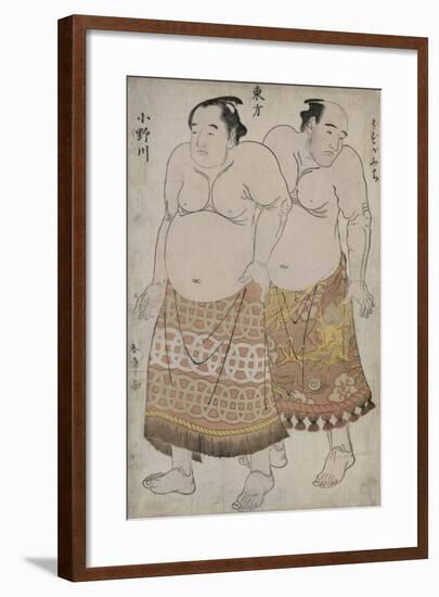 Full Length Portraits of Wrestlers of the Eastern Group, Depicting Uzugafuchi and Onagawa-Katsukawa Shunsho-Framed Giclee Print