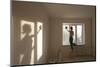 Full Length Rear View of Young Woman Cleaning Window in New Apartment-Nosnibor137-Mounted Photographic Print