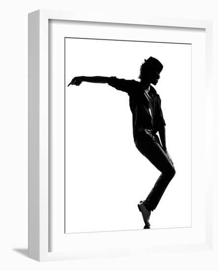 Full Length Silhouette Of A Young Man Dancer Dancing Funky Hip Hop R And B-OSTILL-Framed Art Print