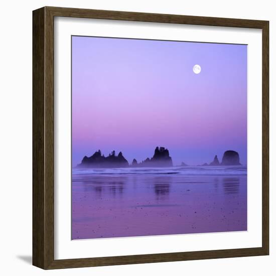 Full moon above seastacks, Olympic National Park, Washington, USA-Charles Gurche-Framed Photographic Print