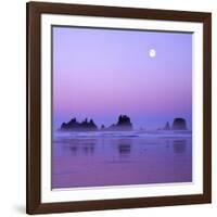 Full moon above seastacks, Olympic National Park, Washington, USA-Charles Gurche-Framed Photographic Print