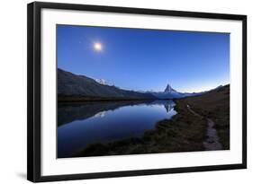 Full Moon and Matterhorn Illuminated for the 150th Anniversary of the First Ascent, Swiss Alps-Roberto Moiola-Framed Photographic Print