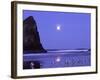 Full Moon and Seagulls at Sunrise, Cannon Beach, Oregon, USA-Janell Davidson-Framed Photographic Print