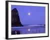 Full Moon and Seagulls at Sunrise, Cannon Beach, Oregon, USA-Janell Davidson-Framed Photographic Print