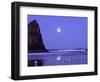 Full Moon and Seagulls at Sunrise, Cannon Beach, Oregon, USA-Janell Davidson-Framed Photographic Print