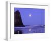 Full Moon and Seagulls at Sunrise, Cannon Beach, Oregon, USA-Janell Davidson-Framed Photographic Print