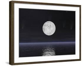 Full Moon on a Dark Night with Stars and Comets over the Ocean-null-Framed Art Print