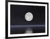 Full Moon on a Dark Night with Stars and Comets over the Ocean-null-Framed Art Print