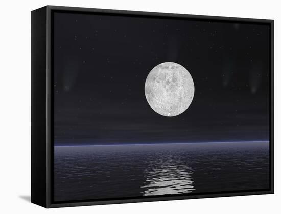 Full Moon on a Dark Night with Stars and Comets over the Ocean-null-Framed Stretched Canvas