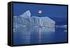 Full Moon over an Iceberg at Dusk, Saqqaq, Disko Bay, Greenland, September 2009-Jensen-Framed Stretched Canvas