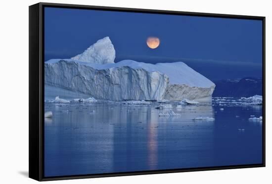 Full Moon over an Iceberg at Dusk, Saqqaq, Disko Bay, Greenland, September 2009-Jensen-Framed Stretched Canvas