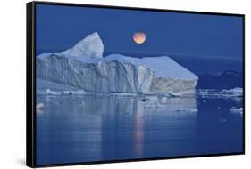 Full Moon over an Iceberg at Dusk, Saqqaq, Disko Bay, Greenland, September 2009-Jensen-Framed Stretched Canvas