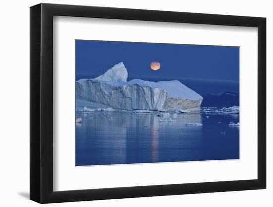 Full Moon over an Iceberg at Dusk, Saqqaq, Disko Bay, Greenland, September 2009-Jensen-Framed Photographic Print