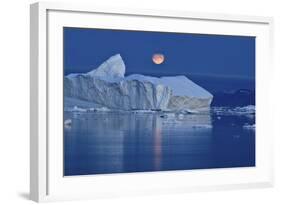 Full Moon over an Iceberg at Dusk, Saqqaq, Disko Bay, Greenland, September 2009-Jensen-Framed Photographic Print