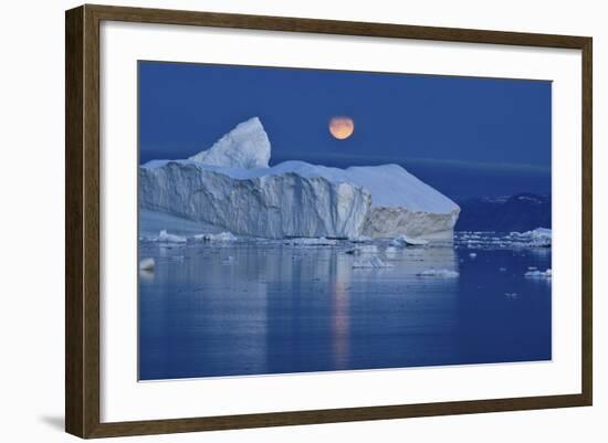Full Moon over an Iceberg at Dusk, Saqqaq, Disko Bay, Greenland, September 2009-Jensen-Framed Photographic Print