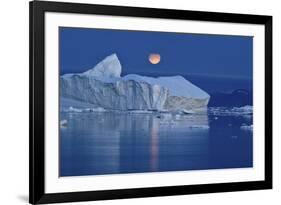 Full Moon over an Iceberg at Dusk, Saqqaq, Disko Bay, Greenland, September 2009-Jensen-Framed Photographic Print