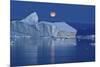 Full Moon over an Iceberg at Dusk, Saqqaq, Disko Bay, Greenland, September 2009-Jensen-Mounted Photographic Print