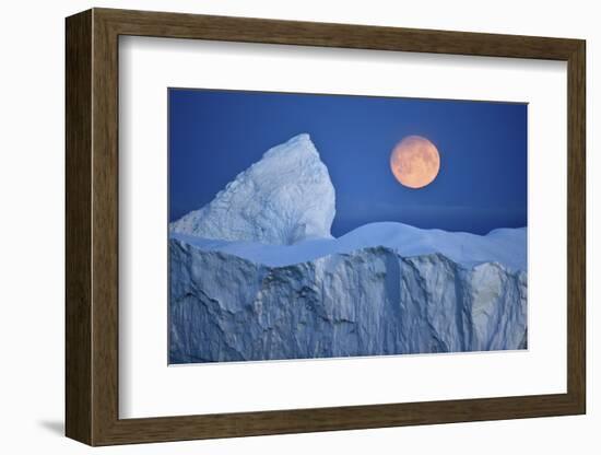 Full Moon over an Iceberg at Dusk, Saqqaq, Disko Bay, Greenland, September 2009-Jensen-Framed Photographic Print