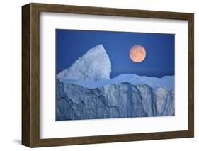 Full Moon over an Iceberg at Dusk, Saqqaq, Disko Bay, Greenland, September 2009-Jensen-Framed Photographic Print