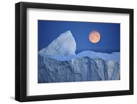 Full Moon over an Iceberg at Dusk, Saqqaq, Disko Bay, Greenland, September 2009-Jensen-Framed Photographic Print