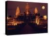 Full Moon over Angkor Wat Temple Ruins of Ancient Khmer Kingdom with Stupas Rising Above-Larry Burrows-Stretched Canvas