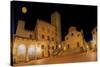 Full moon over center of San Gimignano. A Unesco World Heritage Site. Tuscany, Italy.-Tom Norring-Stretched Canvas