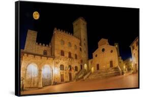 Full moon over center of San Gimignano. A Unesco World Heritage Site. Tuscany, Italy.-Tom Norring-Framed Stretched Canvas
