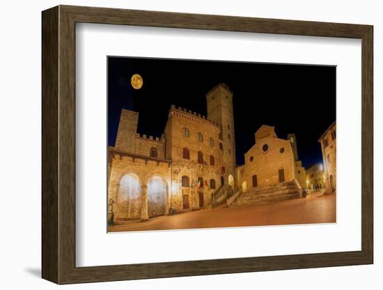 Full moon over center of San Gimignano. A Unesco World Heritage Site. Tuscany, Italy.-Tom Norring-Framed Photographic Print