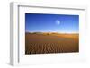 Full moon over evening light on dune patterns on the Mesquite Flat Sand Dunes, Death Valley NP, CA-Russ Bishop-Framed Photographic Print