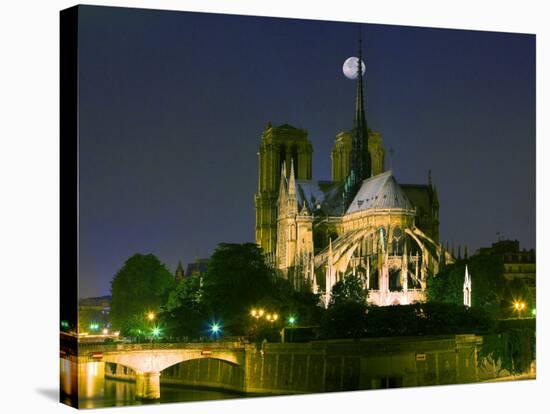 Full Moon over Notre Dame Cathedral at Night, Paris, France-Jim Zuckerman-Stretched Canvas