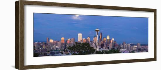 Full Moon over Seattle Washington Skyline Panorama-jpldesigns-Framed Photographic Print