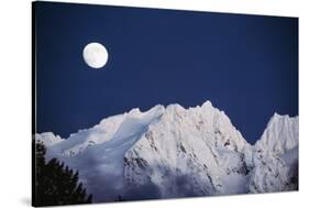 Full Moon over Snowcapped Mountain, North Cascades, Washington State, USA-Peter Skinner-Stretched Canvas