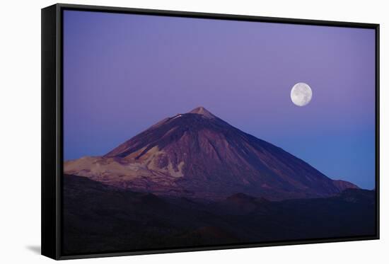 Full Moon over Teide Volcano at Sunrise, Teide Np, Tenerife, Canary Islands, Spain, December 2008-Relanzón-Framed Stretched Canvas