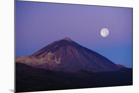 Full Moon over Teide Volcano at Sunrise, Teide Np, Tenerife, Canary Islands, Spain, December 2008-Relanzón-Mounted Photographic Print