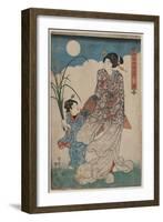 Full Moon over Woman and a Young Girl-Utagawa Kunisada-Framed Art Print